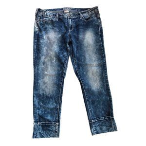 Decree Women's Jeans Cuffed Cropped Acid Wash Blue Cotton Blend Jr's Size 13